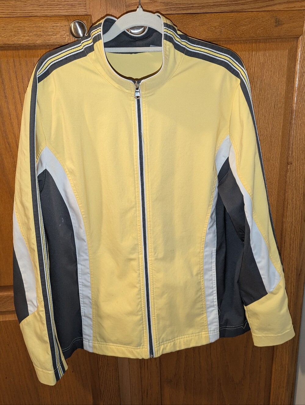 Vintage SJB Active St.John’s Bay Yellow gray track athletic jacket women size XL